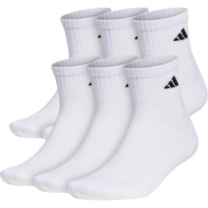 adidas Men’s Socks, Athletic Cushioned Quarter 6-Pack, Ankle Fit with Arch Support(White/Black)