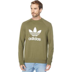adidas Mens Trefoil Crew Neck Sweatshirt Casual – Black(Focus Olive/White)