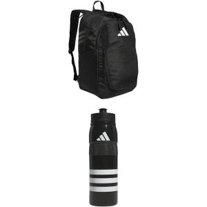 adidas Stadium Team Sports Backpack (36L) + 750 ml (28 oz) Refillable Plastic Sport Water Bottle, Navy Blue 2 + Blue/Silver Metallic, One Size(Black + Black/White/Black)