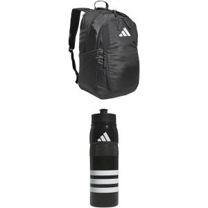 adidas Stadium Team Sports Backpack (36L) + 750 ml (28 oz) Refillable Plastic Sport Water Bottle, Navy Blue 2 + Blue/Silver Metallic, One Size(Dark Grey + Black/White/Black)
