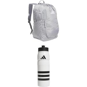 adidas Stadium Team Sports Backpack (36L) + 750 ml (28 oz) Refillable Plastic Sport Water Bottle, Navy Blue 2 + Blue/Silver Metallic, One Size(Light Grey + White/Black/Black)