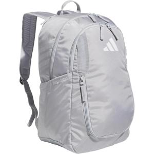 adidas Stadium Team Sports Backpack (36L) + 750 ml (28 oz) Refillable Plastic Sport Water Bottle, Navy Blue 2 + Blue/Silver Metallic, One Size(Light Grey/4.0)