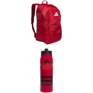 adidas Stadium Team Sports Backpack (36L) + 750 ml (28 oz) Refillable Plastic Sport Water Bottle, Navy Blue 2 + Blue/Silver Metallic, One Size(Power Red/White + Red/Black/Black)