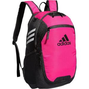 adidas Stadium Team Sports Backpack (36L) + 750 ml (28 oz) Refillable Plastic Sport Water Bottle, Navy Blue 2 + Blue/Silver Metallic, One Size(Shock Pink/3.0)