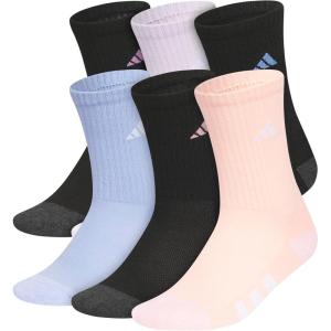 adidas Unisex Youth Athletic Cushioned 6-Pack, Crew Socks Kids for Sports, Durable & Breathable(Black/Preloved Purple/Ice Lavender/Girls)