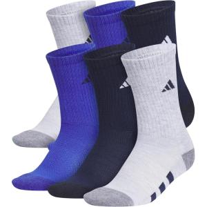 adidas Unisex Youth Athletic Cushioned 6-Pack, Crew Socks Kids for Sports, Durable & Breathable(Cool Light Heather/Collegiate Navy/Semi Lucid Blue)