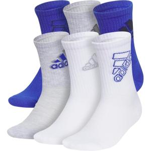 adidas Unisex Youth Athletic Cushioned 6-Pack, Crew Socks Kids for Sports, Durable & Breathable(Semi Lucid Blue/Cool Light Heather/White/Mix)