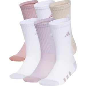adidas Unisex Youth Athletic Cushioned 6-Pack, Crew Socks Kids for Sports, Durable & Breathable(Warm Clay Pink/Wonder Beige/Preloved Fig Purple/Girls)