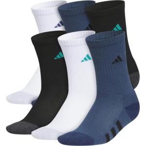 adidas Unisex Youth Athletic Cushioned 6-Pack, Crew Socks Kids for Sports, Durable & Breathable(White/Pure Teal Green/Mineral Blue)