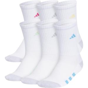 adidas Unisex Youth Athletic Cushioned 6-Pack, Crew Socks Kids for Sports, Durable & Breathable(White/White-clear Onix Grey/Pulse Magenta Pink/Girls)