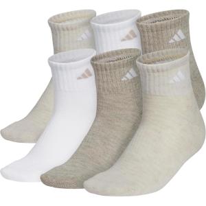 adidas Women’s Ankle Socks, Athletic Cushioned Quarter Fit, 6-Pack, Durable, Comfortable, Cooling, with Compression(Alumina Beige/White/Wonder Beige)