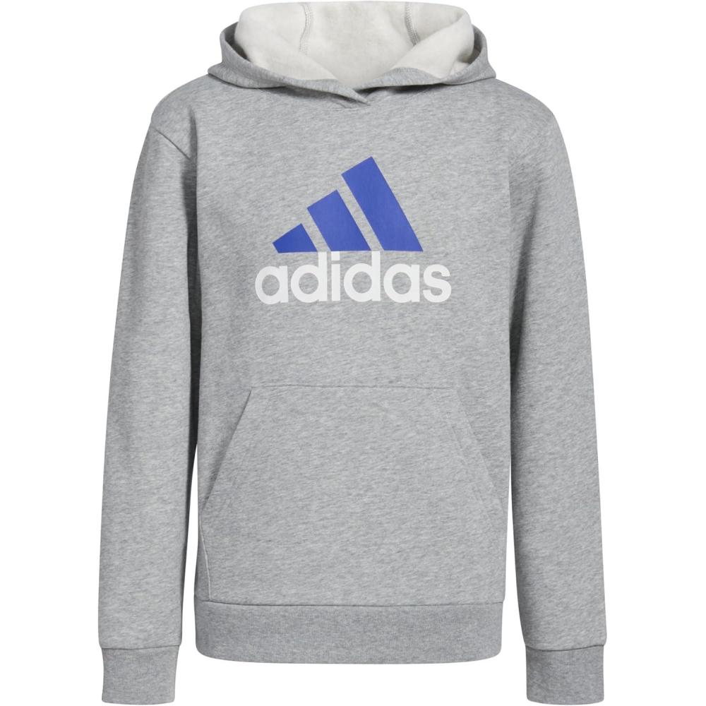 imageadidas Boys Active Sport Athletic Pullover Hooded SweatshirtHeather Grey Blue Bos