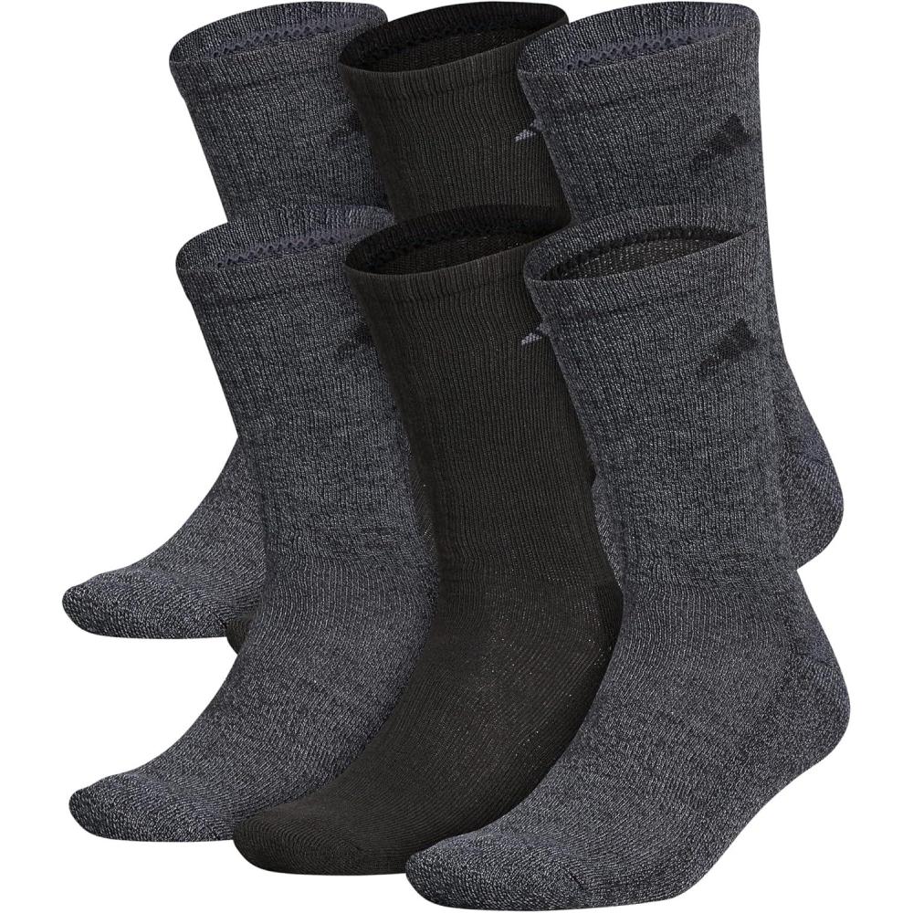 imageadidas Mens Athletic Cushioned 6Pack Crew Cushioned Crew Socks with Arch Compression for a Secure FitBlackOnix Grey