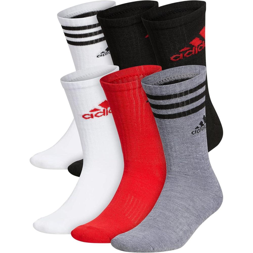 imageadidas Mens Athletic Cushioned 6Pack Crew Cushioned Crew Socks with Arch Compression for a Secure FitBlackVivid RedWhiteGraphic