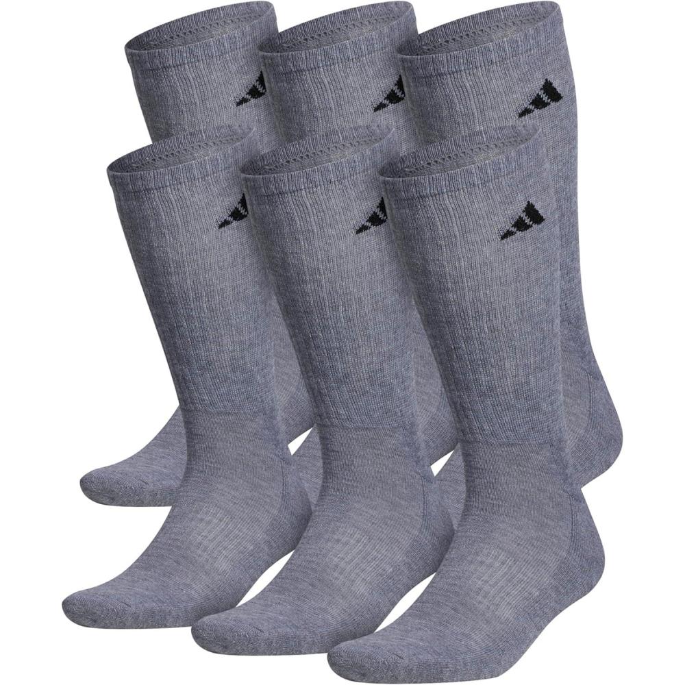 imageadidas Mens Athletic Cushioned 6Pack Crew Cushioned Crew Socks with Arch Compression for a Secure FitHeather GreyBlack