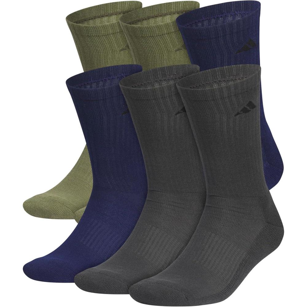 imageadidas Mens Athletic Cushioned 6Pack Crew Cushioned Crew Socks with Arch Compression for a Secure FitOlive Strata GreenDark BlueCarbon Grey