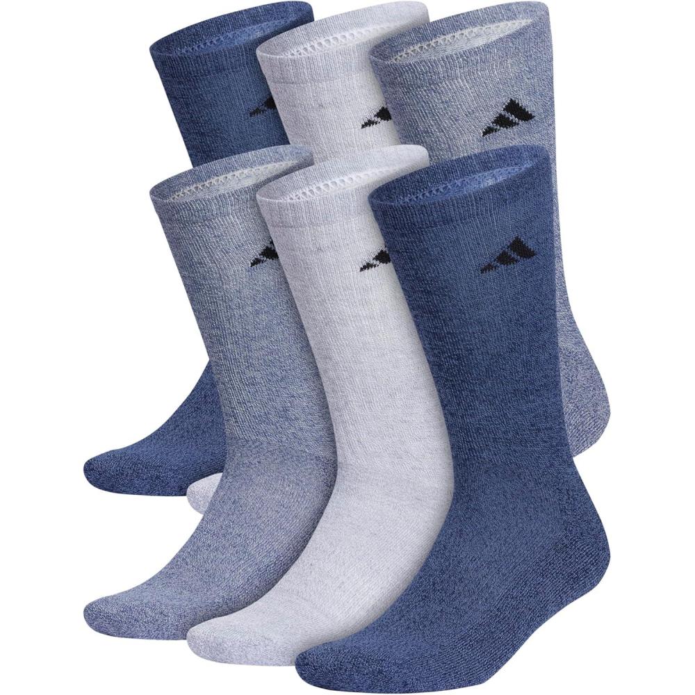imageadidas Mens Athletic Cushioned 6Pack Crew Cushioned Crew Socks with Arch Compression for a Secure FitTech Indigo BlueGreyCollegiate Navy