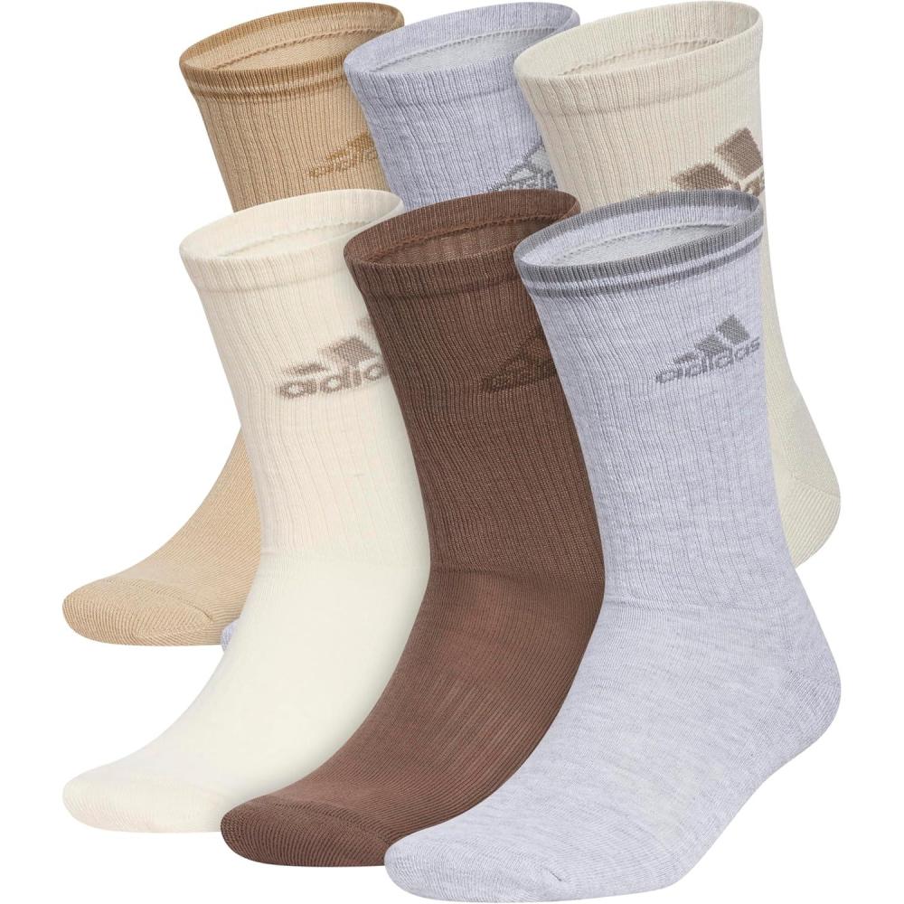 imageadidas Mens Athletic Cushioned 6Pack Crew Cushioned Crew Socks with Arch Compression for a Secure FitWarm Sandstone BeigeWonder WhiteWonder Alumina GreyGraphic