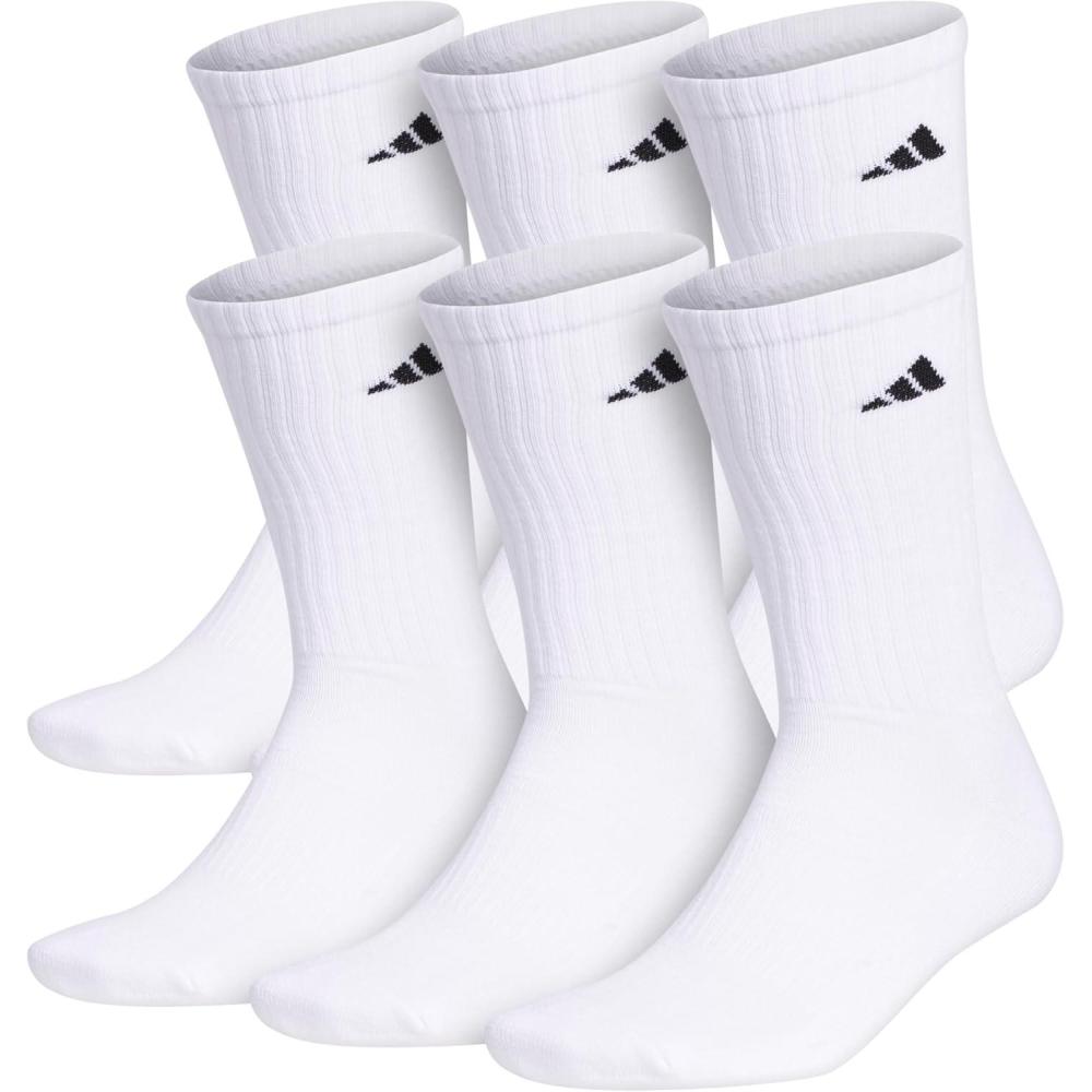 imageadidas Mens Athletic Cushioned 6Pack Crew Cushioned Crew Socks with Arch Compression for a Secure FitWhiteBlack
