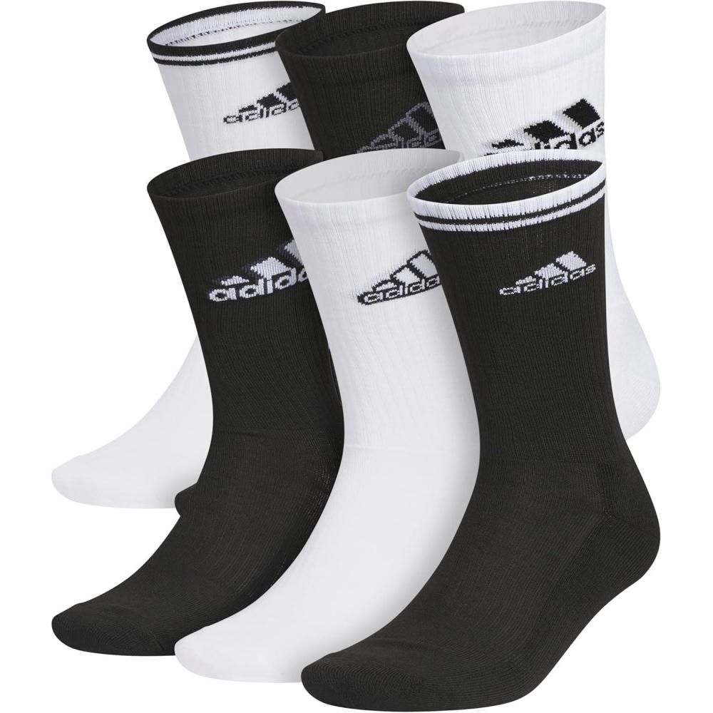 imageadidas Mens Athletic Cushioned 6Pack Crew Cushioned Crew Socks with Arch Compression for a Secure FitWhiteBlackGraphic