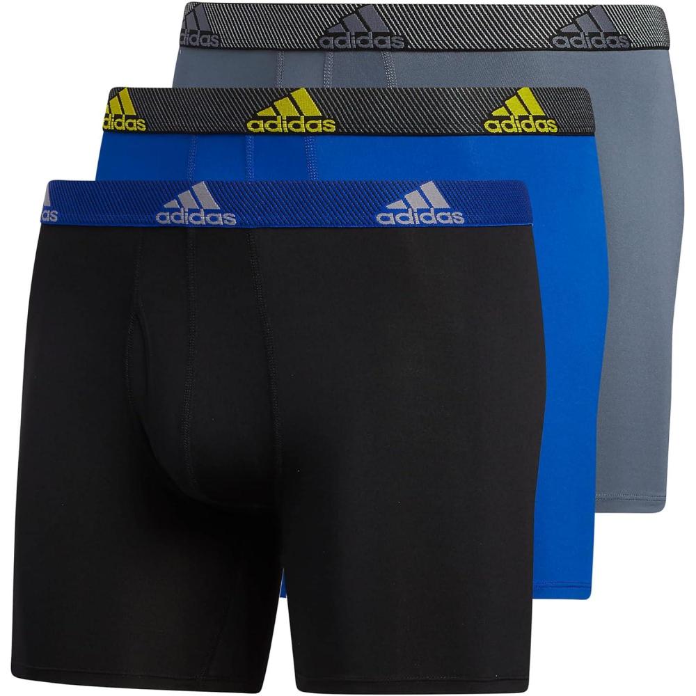 imageadidas Mens Microfiber Boxer Briefs Underwear Multipack  Athletic Moisture Wicking Stretch Fit ampamp TaglessBlackTeam Royal BlueImpact YellowP