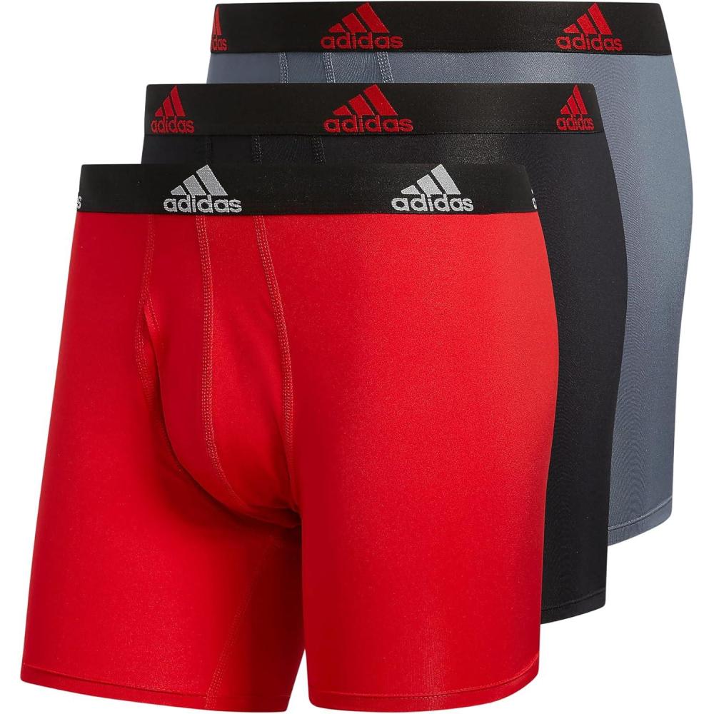 imageadidas Mens Microfiber Boxer Briefs Underwear Multipack  Athletic Moisture Wicking Stretch Fit ampamp TaglessScarlet RedBlackOnix GreyP