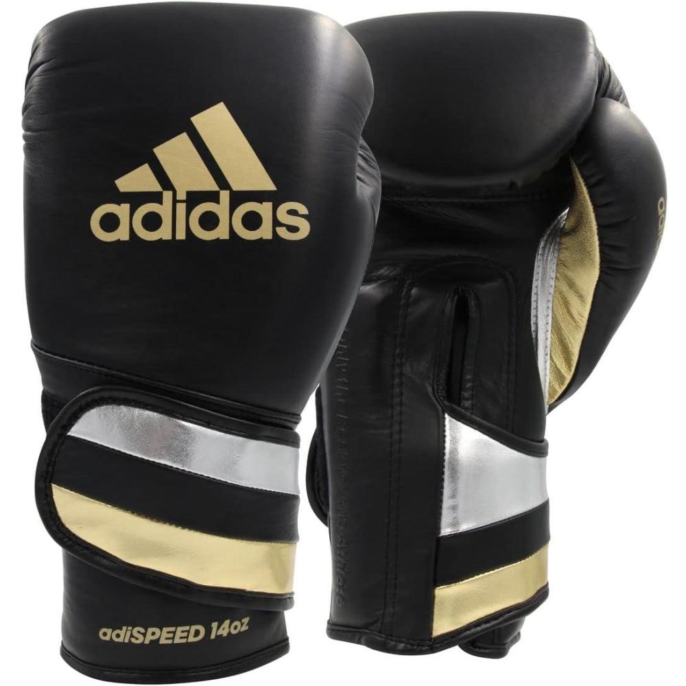 imageadidas Speed 500 Pro Boxing Gloves  Genuine Leather Training Gloves for Men ampamp Women LaceUp Heavy Bag ampamp Kickboxing GlovesBLACKGOLDSILVER