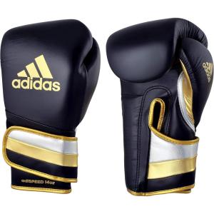 adidas Adi-Speed 501 Pro Kickboxing & Boxing Gloves for Men & Women – Leather Training Gloves for Heavy Bag, Sparring & Fitness(MET BLACK/SILVER/GOLD)