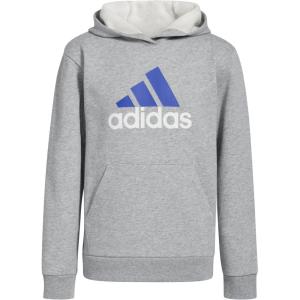 adidas Boys’ Active Sport Athletic Pullover Hooded Sweatshirt(Heather Grey Blue Bos)