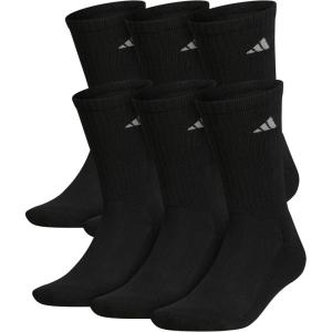 adidas Men’s Athletic Cushioned 6-Pack Crew, Cushioned Crew Socks with Arch Compression for a Secure Fit(Black/Aluminum 2)