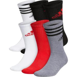 adidas Men’s Athletic Cushioned 6-Pack Crew, Cushioned Crew Socks with Arch Compression for a Secure Fit(Black/Vivid Red/White/Graphic)