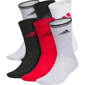 adidas Men’s Athletic Cushioned 6-Pack Crew, Cushioned Crew Socks with Arch Compression for a Secure Fit(Cool Light Heather/Black/Better Scarlet/Graphic)