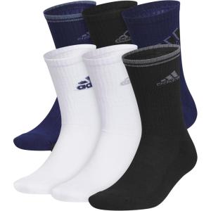 adidas Men’s Athletic Cushioned 6-Pack Crew, Cushioned Crew Socks with Arch Compression for a Secure Fit(Dark Blue/White/Black/Graphic)