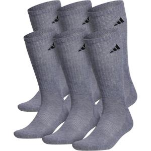 adidas Men’s Athletic Cushioned 6-Pack Crew, Cushioned Crew Socks with Arch Compression for a Secure Fit(Heather Grey/Black)