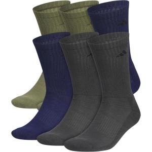 adidas Men’s Athletic Cushioned 6-Pack Crew, Cushioned Crew Socks with Arch Compression for a Secure Fit(Olive Strata Green/Dark Blue/Carbon Grey)