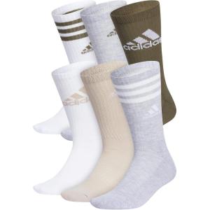 adidas Men’s Athletic Cushioned 6-Pack Crew, Cushioned Crew Socks with Arch Compression for a Secure Fit(Olive Strata Green/Wonder Beige/Cool Light Heather/Graphic)