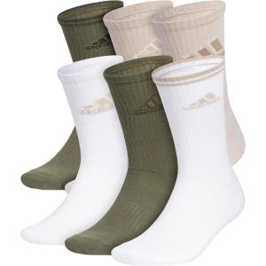 adidas Men’s Athletic Cushioned 6-Pack Crew, Cushioned Crew Socks with Arch Compression for a Secure Fit(Olive Strata Green/Wonder Beige/White/Graphic)