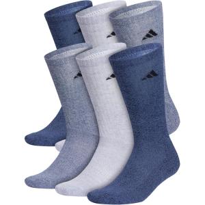 adidas Men’s Athletic Cushioned 6-Pack Crew, Cushioned Crew Socks with Arch Compression for a Secure Fit(Tech Indigo Blue/Grey/Collegiate Navy)