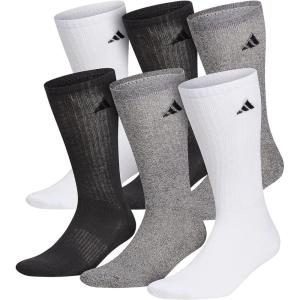 adidas Men’s Athletic Cushioned 6-Pack Crew, Cushioned Crew Socks with Arch Compression for a Secure Fit(White/Alumina Beige/Carbon Grey)