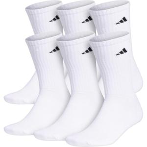 adidas Men’s Athletic Cushioned 6-Pack Crew, Cushioned Crew Socks with Arch Compression for a Secure Fit(White/Black)