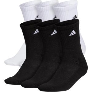 adidas Men’s Athletic Cushioned 6-Pack Crew, Cushioned Crew Socks with Arch Compression for a Secure Fit(White/Black/White)