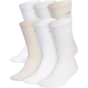 adidas Men’s Athletic Cushioned 6-Pack Crew, Cushioned Crew Socks with Arch Compression for a Secure Fit(White/Wonder Beige/Alumina Beige)
