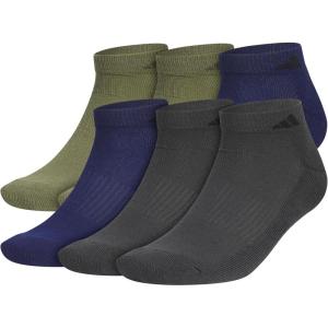 adidas Men’s Athletic Cushioned Low Cut Socks with Arch Compression for a Secure Fit (6-Pair)(Olive Strata Green/Dark Blue/Carbon Grey)