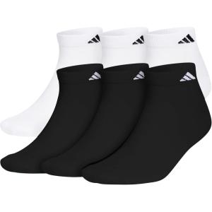 adidas Men’s Athletic Cushioned Low Cut Socks with Arch Compression for a Secure Fit (6-Pair)(White/Black/White)