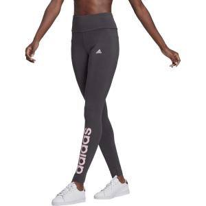 adidas Women’s Essentials High-Waisted Logo Leggings(Dark Solid Grey/Clear Pink)