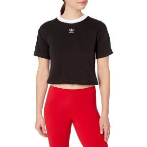 adidas Womens Adicolor Essentials Rib Cropped Crew Neck Short Sleeve Casual Tops Casual – Black(Black/White)
