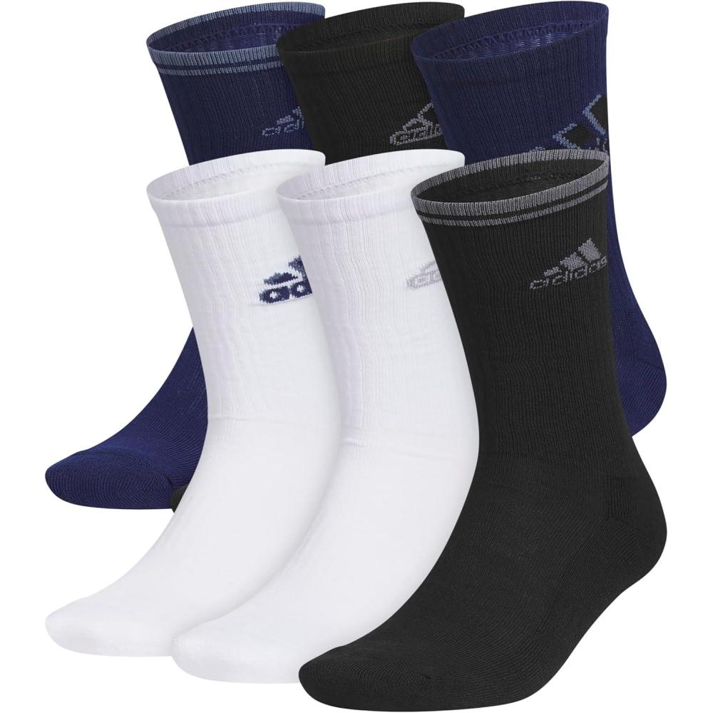 imageadidas mens Athletic Cushioned Crew Socks With Arch Compression for a Secure Fit 6pairDark BlueWhiteBlackGraphic