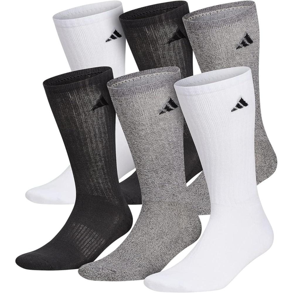 imageadidas mens Athletic Cushioned Crew Socks With Arch Compression for a Secure Fit 6pairWhiteAlumina BeigeCarbon Grey