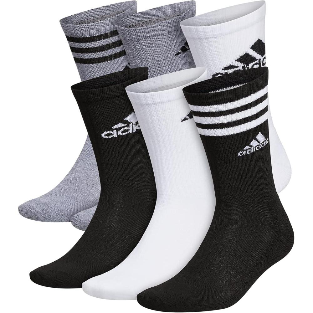imageadidas mens Athletic Cushioned Crew Socks With Arch Compression for a Secure Fit 6pairWhiteBlackHeather GreyGraphic