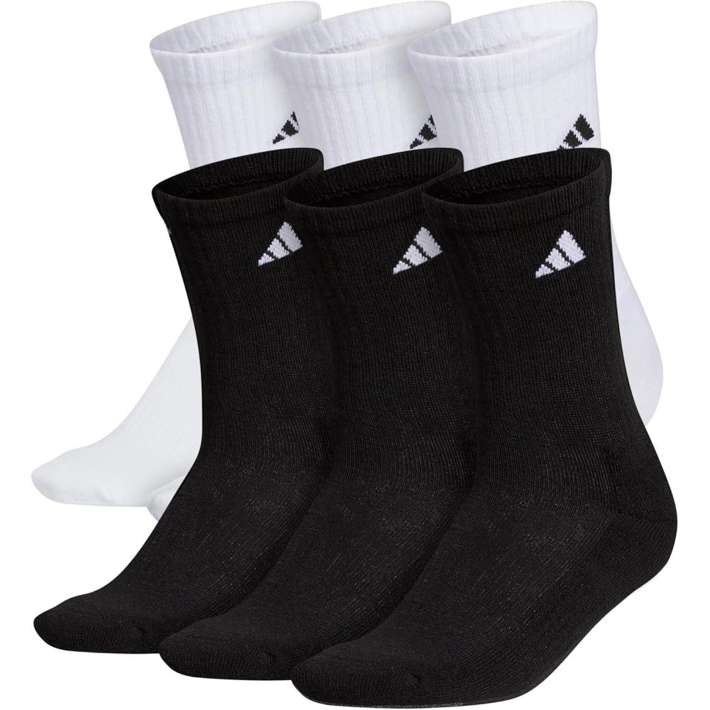imageadidas mens Athletic Cushioned Crew Socks With Arch Compression for a Secure Fit 6pairWhiteBlackWhite